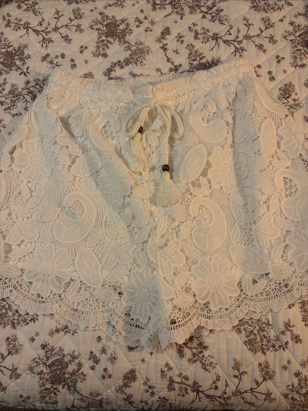 Flying Tomato Ivory Crochet Lace Drawstring Shorts